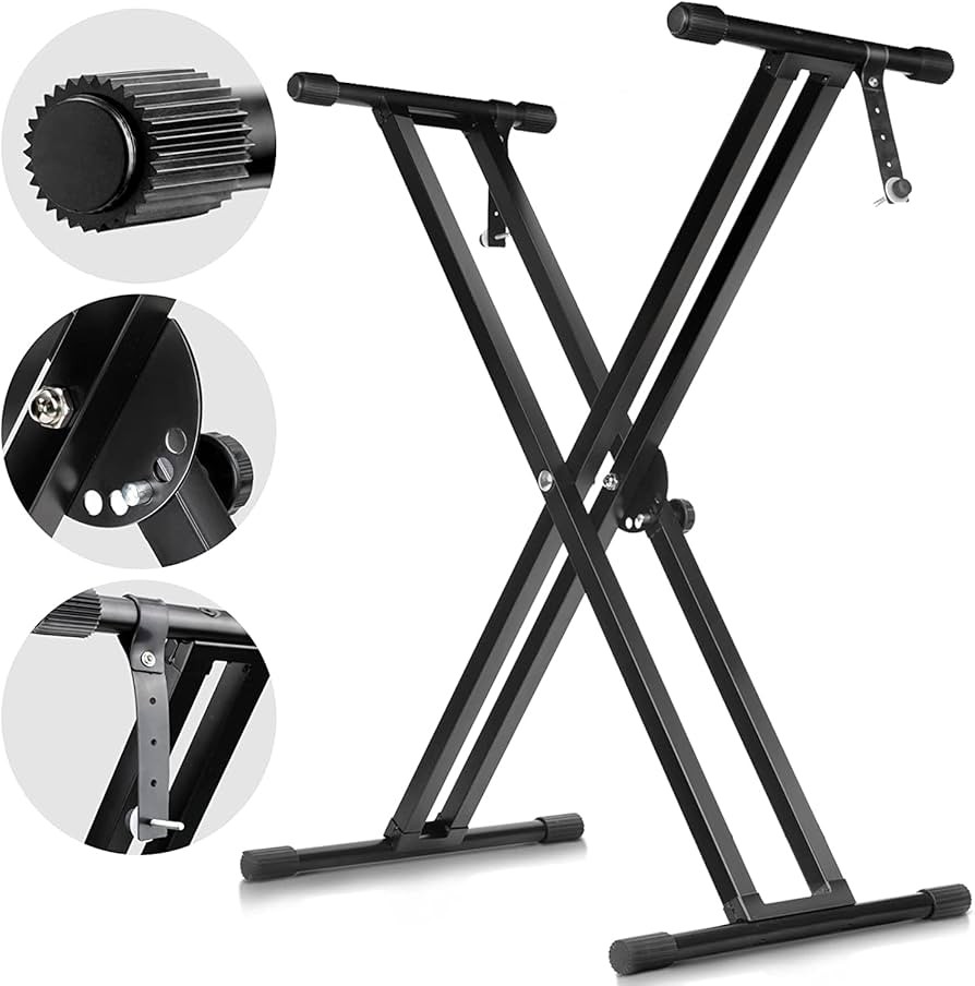 Adjustable & Foldable Double-Braced Keyboard Stand – Heavy-Duty X-Style Support for 49 to 88-Key Keyboards